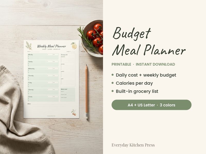 Budget Meal Planner printable on a kitchen table